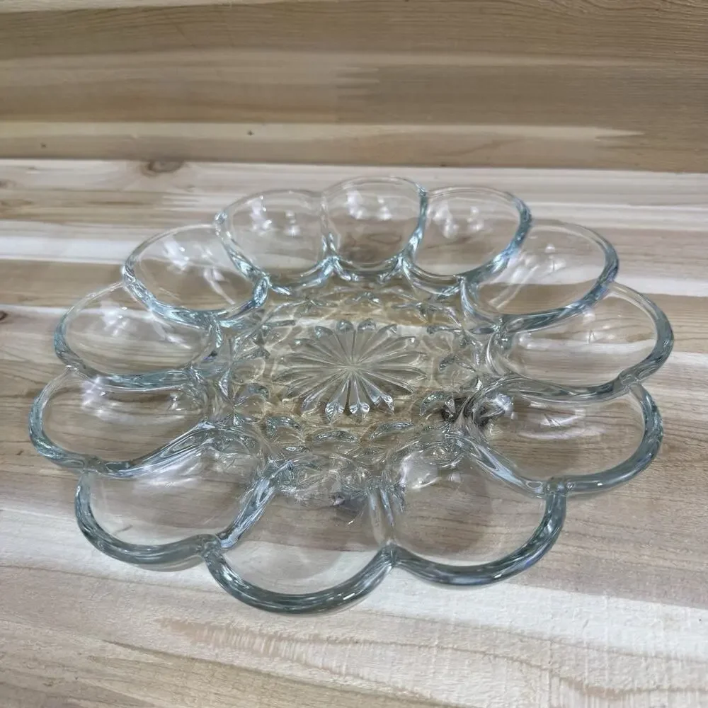 Vintage Decoraive Tray Made Of Thick, Clear Glass for 12 Eggs